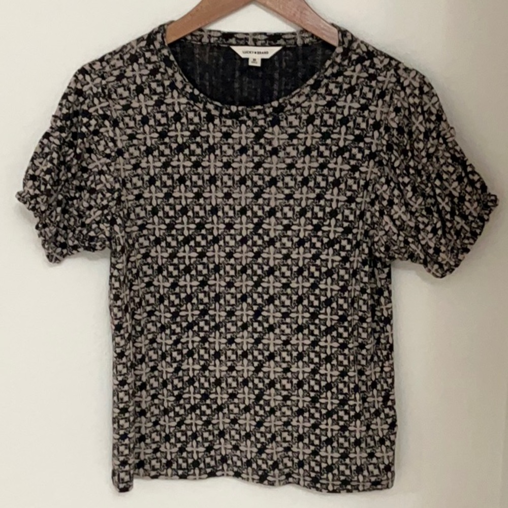 Lucky Brand Black and Cream Patterned Blouse